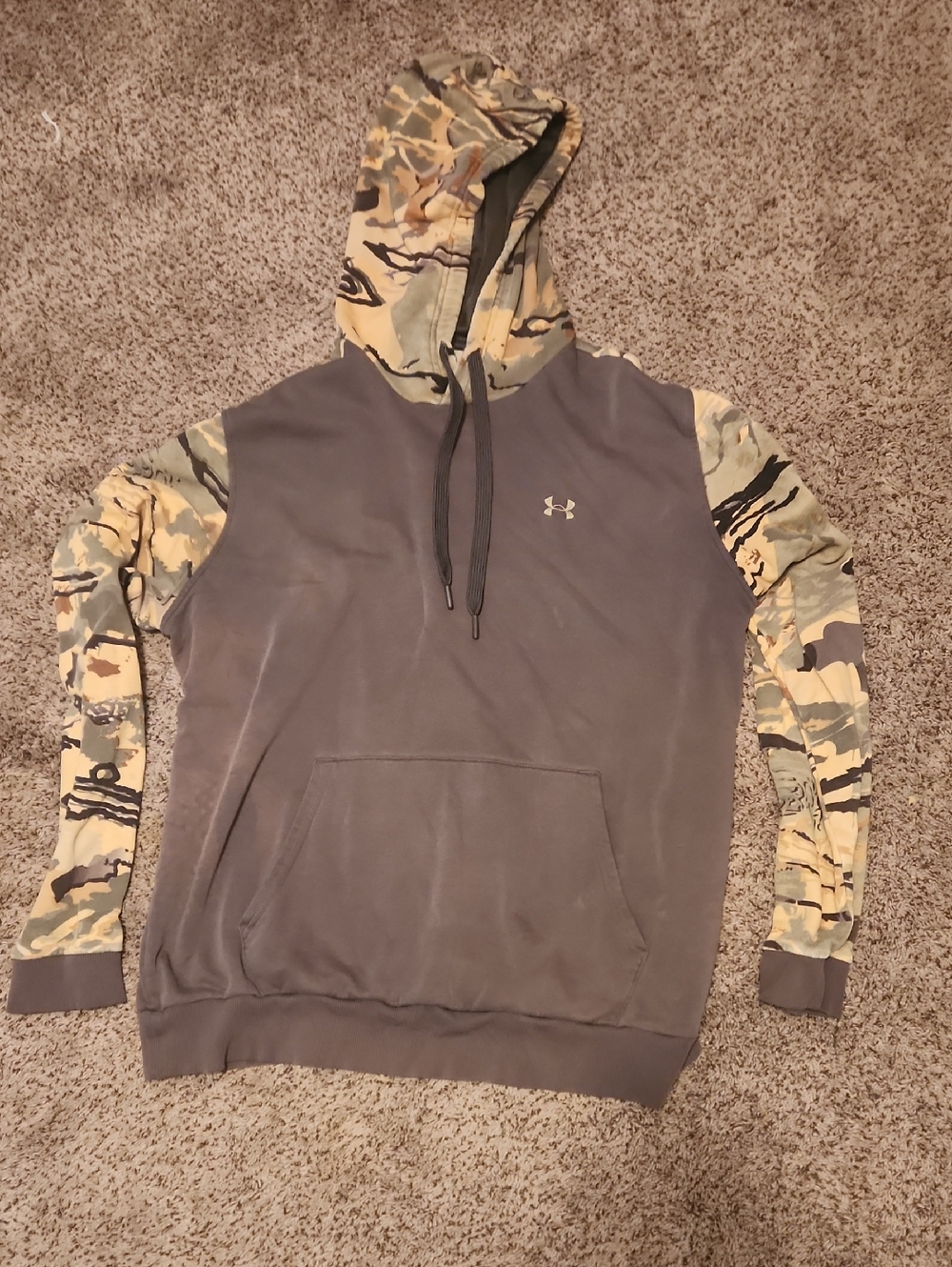 Under Armour Gray Hoodie with Camo Sleeves and Hood